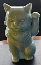 Japanese Porcelain Celadon Maneki Neko Lucky Cat