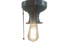 VL1156 Antique c1920 Porcelain Semi-Flush Mount Bare Bulb Ceiling Light Restored