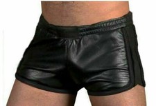 Shorts En Cuir De Mouton Doux Pour Hommes Gay Fetish Clubwear Gym Boxer Sport