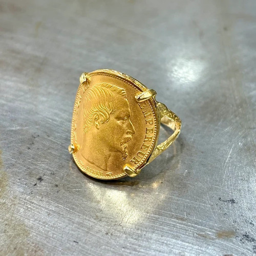 Bague pièce jaune - bague,