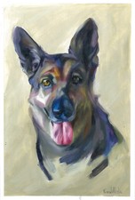 portrait chien berger allemand, tableau original 20 x 30 cm peinture huile