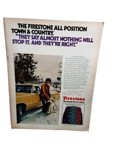 1973 firestone tires woman dog - 1973,