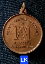Dépt 10 Troyes Rare Méd Cuivre 34mm- St Joseph PPN Vertu Travail Honneur XIX ème