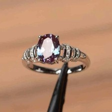 Bague de mariage femme alexandrite coupe ovale de 2,55 carats en or blanc 14 ...