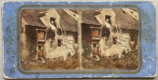 Scène de genre Un Piou-Piou entre deux feux c1865 Photo Stereo Vintage Albumine