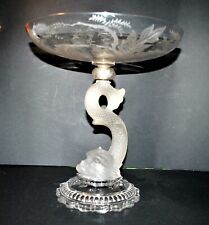 BACCARAT CENTERPIECE COMPOTE FISH DOLPHIN CUP CRYSTAL ENGRAVED 1897