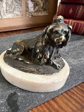 Bronze Dog Statuette on Marble Base Poodle Dog Sculpture