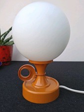 Vintage Pop Retro Mid Century 60s 70s White Frosted Glass Globe Ball Orange Lamp