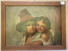 Painting-Two Happy Neapolitan Boys-Late 800-Naples-Oil on Panel-GOOD Cond