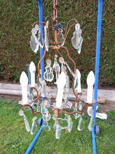 Lustre cage ancien pampilles - lustre,