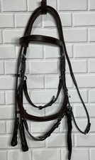 Rambo Micklem Leather Competition Bridle & Rubber Grip Reins PONY - DK HAVANA