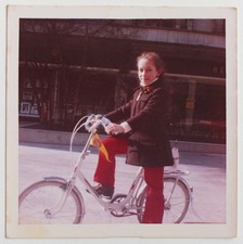 Girl proud white bike Peugeot - vintage photo snapshot c. 1970