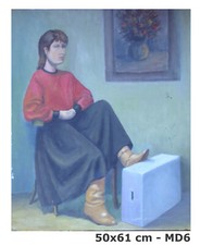Tableau à Huile Sur Table De École Espagnole Ans '70 Peinture Portrait Femme MD6