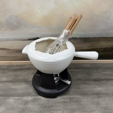 Williams Sonoma Le Creuset Enamelled Cast Iron Fondue Set Matte White Used Read