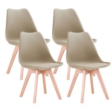Lot de 4 chaises de cuisine cafe jambes en bois Tulip Retro Rembourré Beige