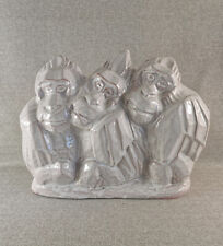 BEAUTIFUL ART DECO CRACKED CERAMIC THREE GORILLA FIGURE POSSIBLE MALICORNE
