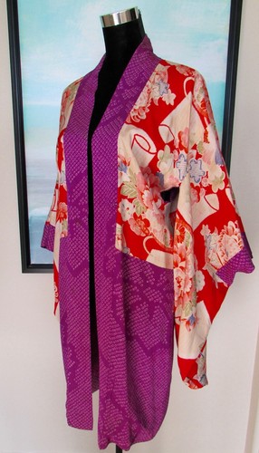 Vtg silk kimono - kimono, peony
