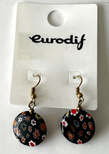 Boucle d'oreille en Verre style Murano Noir multicolore eurodif NEUF étiqueté