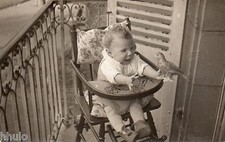 BK983 Vintage Photo Card RPPC Child Baby High Chair Funny Bird