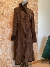 Manteau En Cuir Et Fourrure Long Brodé 36/38 Armand Ventilo 