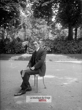Young man, garden park, glass plate, old photo, negative 9x12 cm