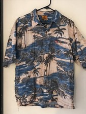 L Men's SAC Vintage Blue & Beige Island Floral Hawaiian Shirt NEVER WORN