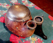 WOODEN TOBACCO POT WITH REMOVABLE HORN HANDLE FOR MATCHES