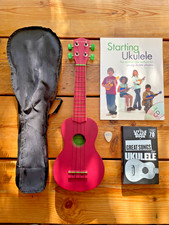 Lovely Stagg / Rocket Music Pink & Green Soprano Ukulele + Bag, Pick  & Books
