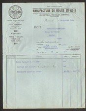AUXERRE (89) WOODEN WHEEL FACTORY ""COMMERGNAT"" invoice in 1934