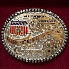 American Quarter Horse Congress Champion Belt Buckle Gist 10K Sterling Overlay