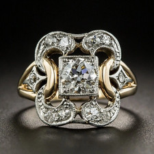 Art Deco Old Mine Cut Diamond Engagement Ring 14K Gold FN Unique Filigree Estate