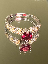 14k Solid Y/W Gold MRB Paved Diamond Natural Rhodolite Garnet Ring Size 7.25