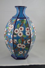 Emaux de Longwy Decor a la Main French Enameled Small Vase Made in France