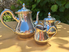 Service à thé Etains du Manoir vintage, 3 pièces : théière, pot à lait, sucrier