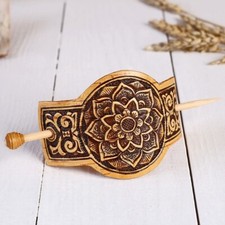 Barrette en bois et écorce - Barrette russe à cheveux - Pince à cheveux en bois