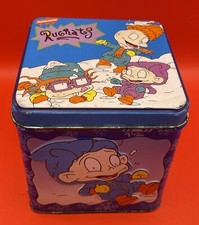 Vintage 1999 Nickelodeon Rugrats Cube Square Tin Winter Holiday Taffy Tin