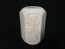 VASE Époque ART DECO en FAÏENCE CRAQUELÉE Blanche Décor Floral Géométrique