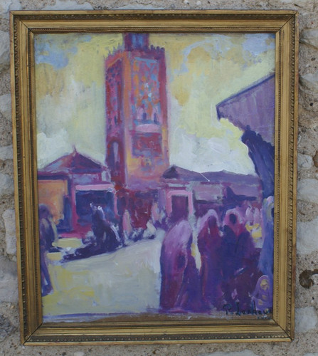 Marrakech huile sur panneau - marrakech,