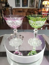 (2) Champagne glasses Amethyst & green Cut clear Val Saint Lambert "Verrept"