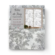 Paire de rideaux de verre TOILES DE JOUY Gris large cm. 60 de la fenêtre et de l