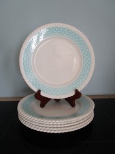6 FB Badonviller White Flat Plates and Blue Decor