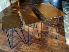 Vintage Mid-Century Modern Nesting Tables (3) w/ Metal Hairpin Legs ~ Authentic