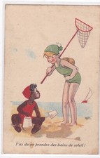 Old postcard fantasy - signed illustration "You had to take sunbathing!"