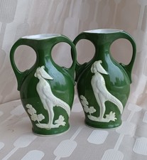 paire de VASES porcelaine ART DECO à décor de KINNARI femme oiseau