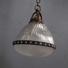 Vintage Antique Holophane Two Part Glass Pendant Light Lamp Ceiling