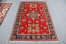 Red Blue Tribal Kazak Rug 4x6 Handmade Floral Serapi Rug- Office Entry way Rug
