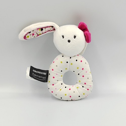 Doudou hochet lapin blanc - , rose
