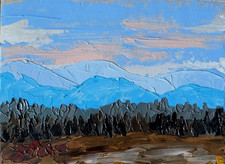 Oeuvre originale paysage de montagnes huile forêt art mural fleurs Noël 6 x 8