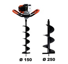 Tarière thermique 52 cm3 + mèches 150 et 250 mm