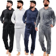 Mens Pyjamas Soft Warm Fleece Adults Hooded Pyjamas 2 Piece Gift Set For Mens